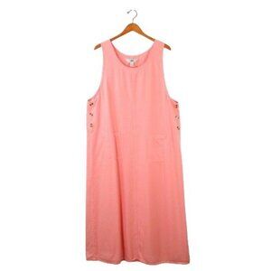 New Amy K Su AKS Tencel Pinafore Jumper Maxi Buttoned Pockets Pink Dress L